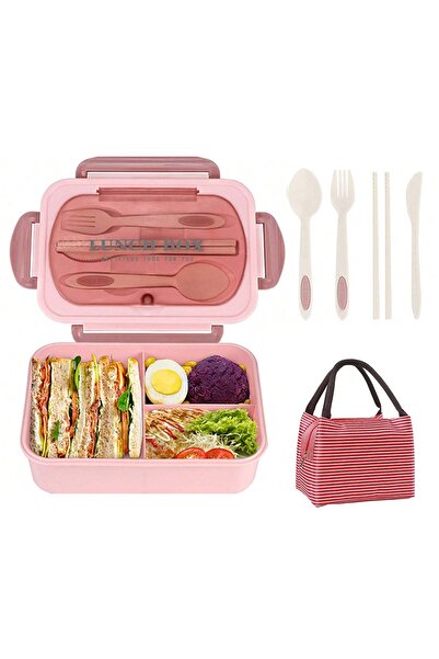 Generic Brand Caserolă pentru adulți,Bento,cu tacâmuri și geantă,plastic,roz