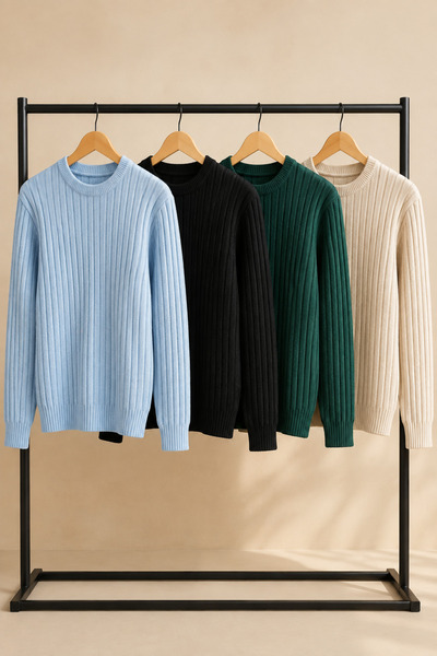 OTAKU 4-Piece Advantageous Men's Crew Neck Ribbed Knit Sweater Set