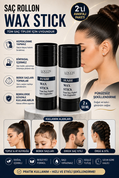 loccis LOCCİ'S Hair Wax Stick 50 gr - Saç Sabitleyici - Doğal Bileşim 2 Lİ