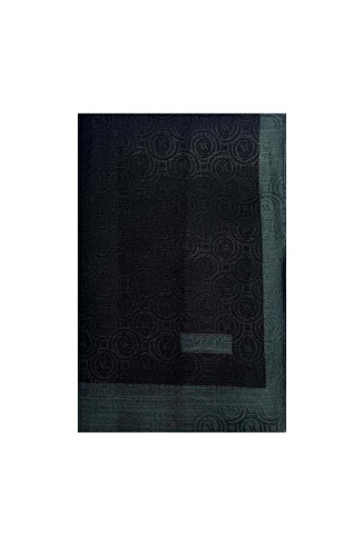 Vakko Cotton Silk Striped Monogram Shawl 041728-Black Green