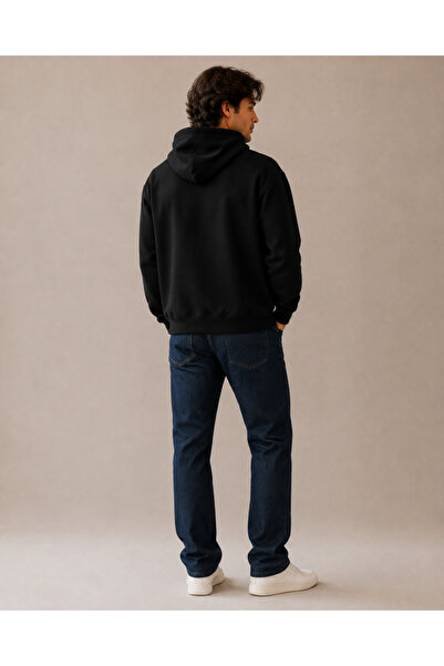 FAVORİST Men's Plain Black Hooded Hoodie 100% Combed Cotton Three-Thread Over...