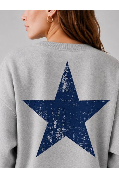 ESADE Women's Navy Blue Star Print Motif Gray Sweatshirt