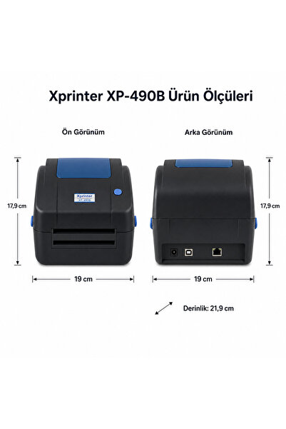 XPRINTER XP-490B USB 100x150 Kargo Etiketi Barkod Yazıcı Başlangıç Seti