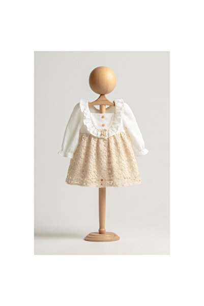 DIDuStore Mymi̇o Girl 6-24 Months Natural Dress with Beads
