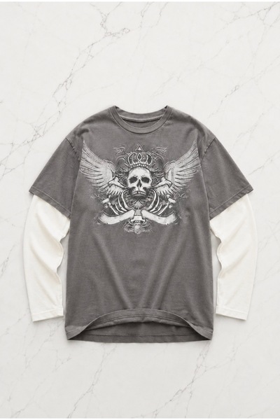 Pop Giyim King Skull Gotik Beyaz Kollu Unisex Sweatshirt