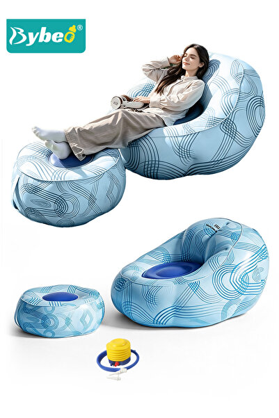 BYBEO 3-in-1 Inflatable Sofa with Footstool, Portable Bean Bag Chair, Lounge ...