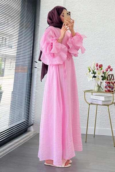 secret of VALORIA Long Lined Hijab Dress with Ruffled Sleeves Stylish Modern