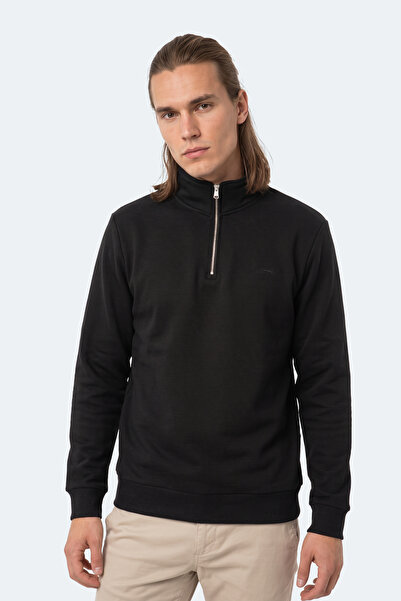 Slazenger KENA I Ανδρικό μαύρο φούτερ με ψηλό γιακά και φερμουάρ