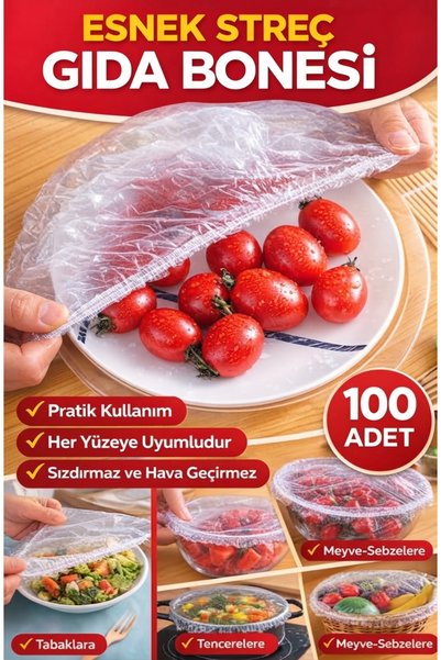 5DM 100 Adet Pratik Tazeliği Koruyan Tencere ve Tabak Bonesi | Çok Amaçlı Kapak Gıda Bonesi Strech Kapak