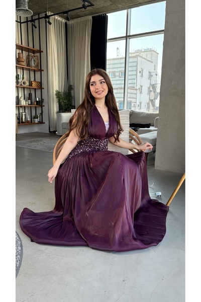 JAQUEEN فستان سهره طويل بنفسجي