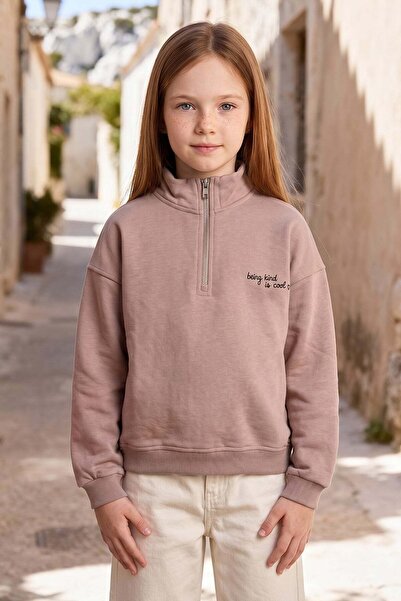 Fulla Moda 3 Thread Half-Zipper High Collar Girls' Sweatshirt