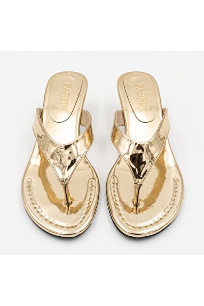 Pabrik New Season 2027 Alya Gold Mirrored Toe-Toe Low Heeled Orthopedic Slipp...