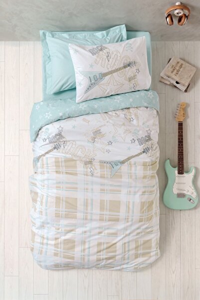 Cotton Box Youth Room Single Elastic Sheet Duvet Cover Set Riff Mint