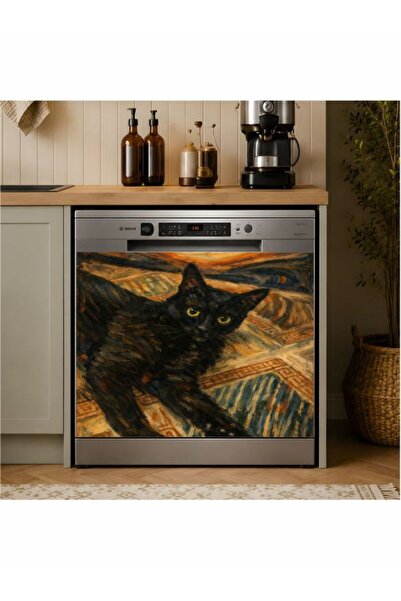 Laputa Tükkan Dishwasher Sticker 70X70 cm Angry Black Cat Model 31
