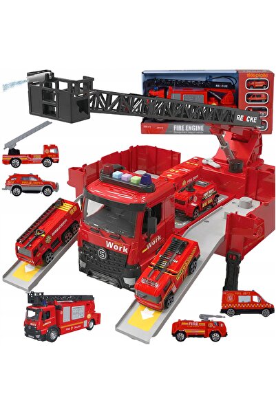 Skleplolki Camion de pompieri 2 în 1 cu parcare pliabilă și 4 mașinuțe