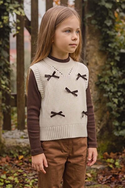 Fulla Moda Bow Detailed Crew Neck Girls' Knitwear Sweater