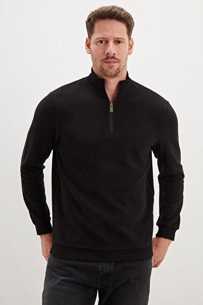 Fulla Moda Ribbed Stand Collar Half Zipper Sweatshirt