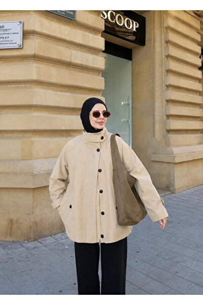 MODA AKSA 7532 DİK YAKA TRENÇKOT ASTARLI camel
