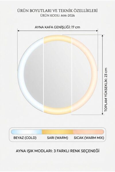 sonx LED Işıklı Dokunmatik Şarjlı Makyaj Aynası & Gece Lambası – 3 Farklı Renk Modu, Hareketli Başlık