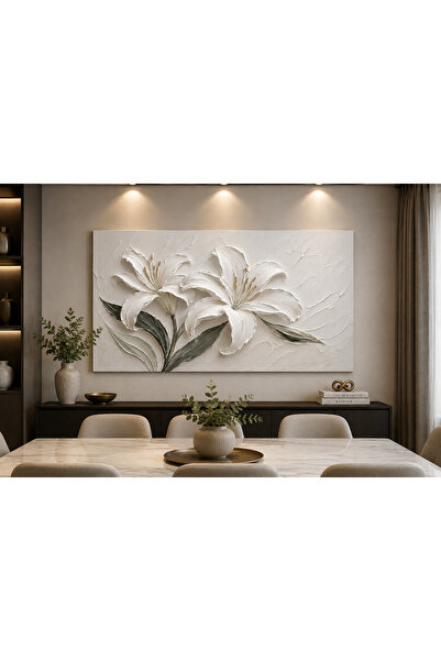 EvimeTablo Beyaz Lilyum Çiçekli Kanvas Tablo – Modern Minimalist Yatay Duvar ...