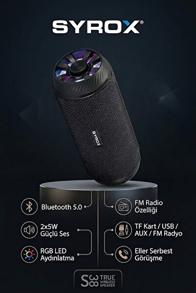 Syrox S38 Taşınabilir Kablosuz Ses Sistemi - RGB Işıklı, Eller Serbest Görüşm...