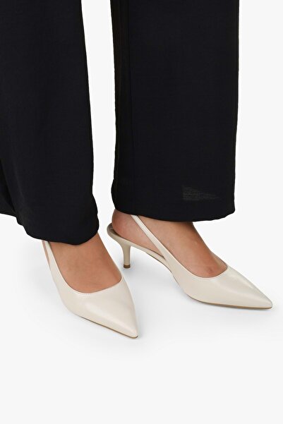 Shoeberry Kadın Kaven Ekru Cilt Mini Topuklu Stiletto