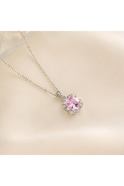 Peach Jewelry Peach Jewerly Γυναικείο Μενταγιόν Με Ζιργκόν Ασημί-Ροζ