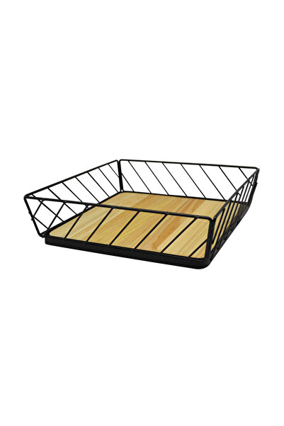 OEM Μεταλλική Φρουτιέρα Μαύρη με Ξύλο 28x28x7.6εκ. ANKOR