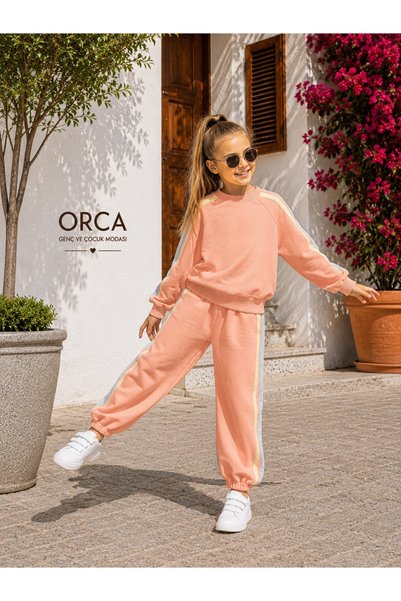 nk kids Kız Çocuk Şerit Detaylı 2li Kışlık Eşofman Takımı Pembe (4-8 yaş)