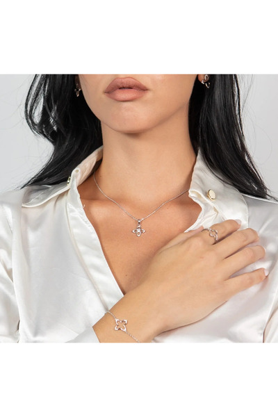 Peach Jewelry Μενταγιόν Λάουρα Ασήμι 925 Ρόδιο Σταυρός-Λουλούδι με Ζιργκόν