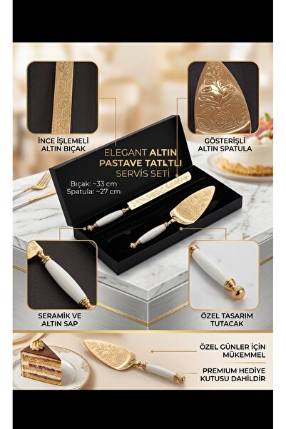LeesHome Special Series Embroidered Service Cake Set Titanium Gold 2-Piece Ta...
