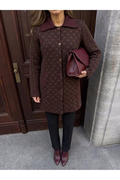 onno style women Patterned Steel Knitted Long Knitwear Women's Coat