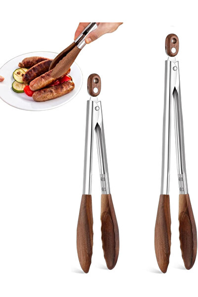 Generic Brand Set 2 clești pentru alimente, clești BBQ, clești grătar, lemn, ...
