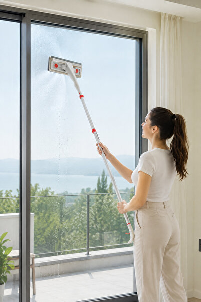 Dessa Curățător de geamuri telescopic 3-în-1 cu pulverizator, lavetă din micr...
