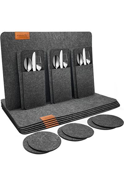 Generic Brand Set 18 suporturi masă cu suporturi pahare,fetru negru,poliester
