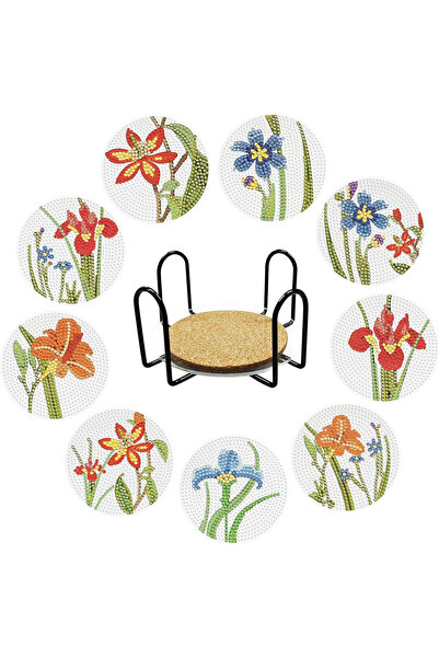 Generic Brand Set 9 suporturi pentru pahare,cu suport,Diamond Dotting pe o pa...