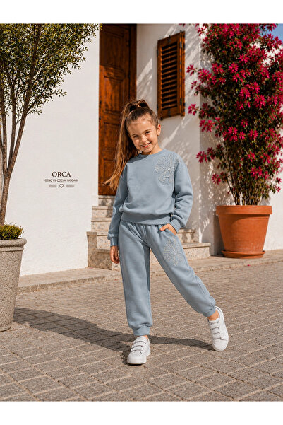 nk kids Kız Çocuk Jogger 2li Kışlık Eşofman Takımı Mavi (4-8 yaş)