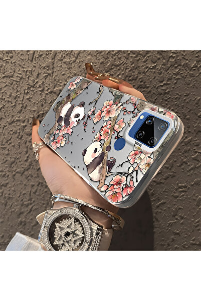quırkshıeld Realme C15/C25/C25S Uyumlu Çiçek Dallarında Sevimli Panda Kılıf, ...