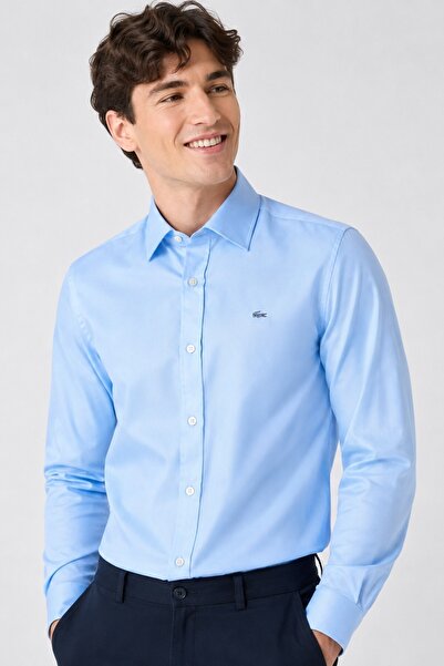 Lacoste Men's Slim Fit Blue Shirt Slim Fit Cotton Men's Shirt Blue