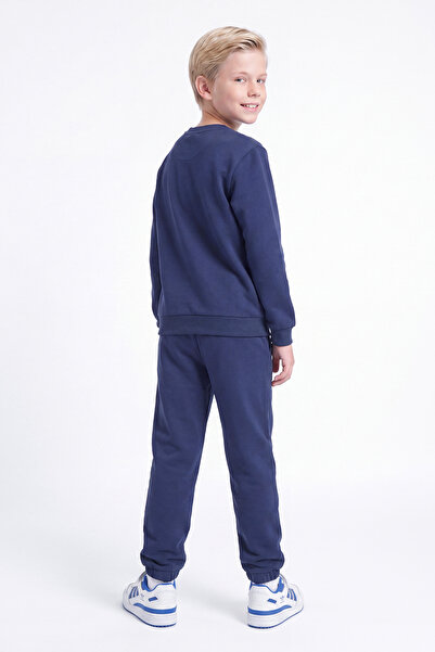 YA KO KİDS 3 Thread Printed Boys' Double Pocket Crew Neck Sweatshirt Set