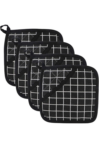 Generic Brand Set 4 covorașe termice pentru bucătărie,cu buzunare,bumbac,negru