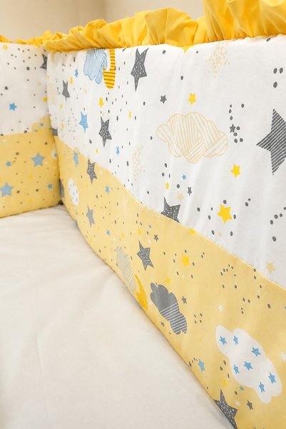 bebek_iklimi Yellow Ruffled 80X130 Furniture Crib Protector Set - 4 Piece Dream Series