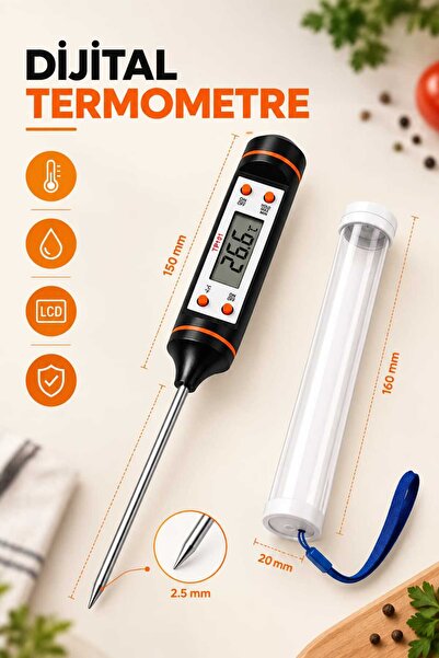 Dijital Gıda Termometresi Paslanmaz Çelik Prob LCD Ekranlı Mutfak Et Fırın BBQ Sıvı Sıcaklık Ölçer -50°C / +300°C