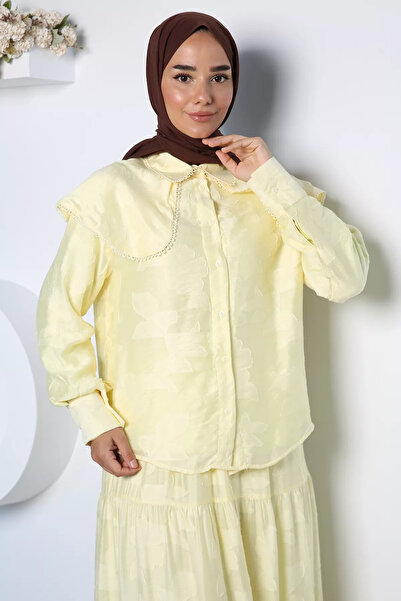 TOZLU Yellow Collar Detailed Patterned Hijab Shirt