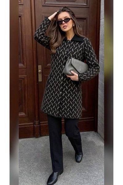onno style women معطف نسائي طويل منسوج من الفولاذ المزخرف