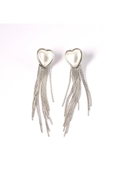 NO BRAND Σκουλαρίκια καρφωτά Hearts & Pearls with Trims μακρυά μεταλλικά ορεί...