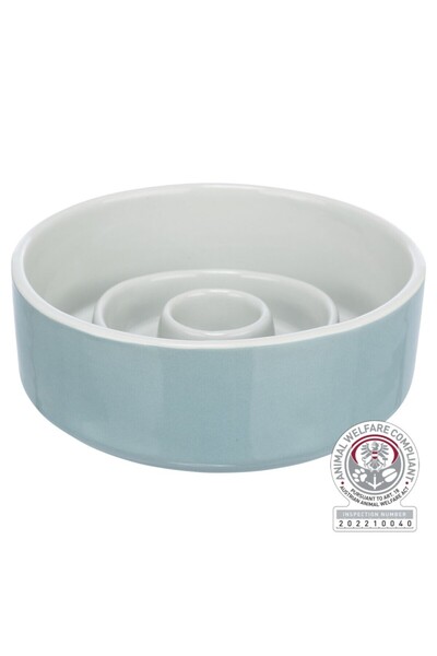 Trixie Bol ceramic pentru hrănire lentă, Gri/Albastru, Dimensiune ø 17 cm/0.9 l