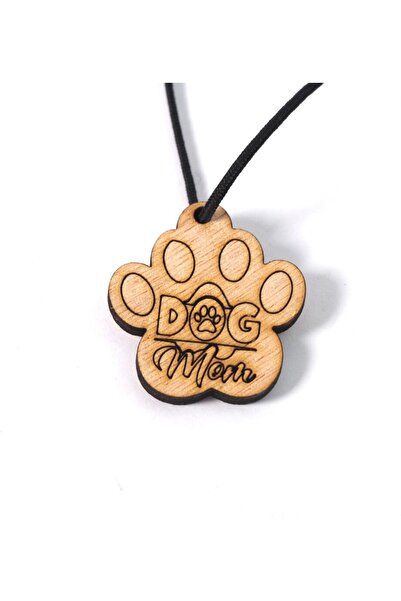 NO BRAND Πατούσα σκύλου "DOG MOM" φυσικό ξύλινο κρεμαστό 35x34mm