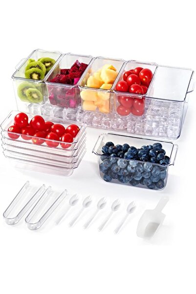 AZONEE Chilled Condiment Tray Server with 5 Containers and Removable Compartm...