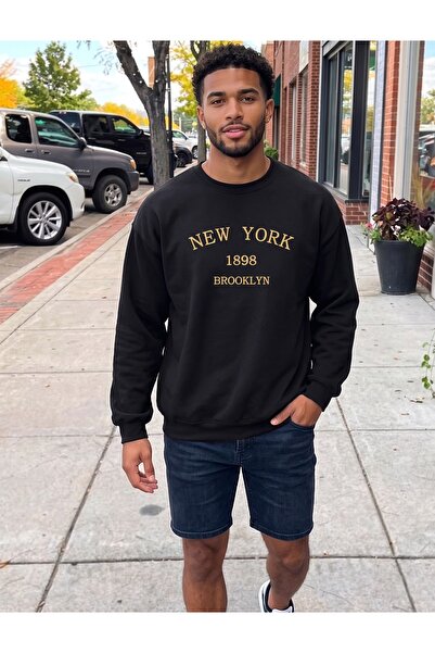 BUWOM Men's Newyork 1898 Brooklyn Printed Crew Neck Sweatshirt